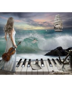 Blue Sea Piano and Beauty Women Diamond Painting Kit - DIY