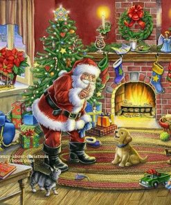 Christmas Santa Claus And Dog Diamond Painting Kit - DIY