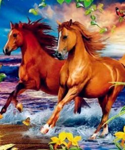 Horses White And Brown Diamond Painting Kit - DIY